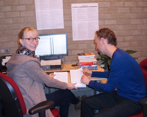 Inge Otto and Robin Straaijer working on the H.U.G.E. database